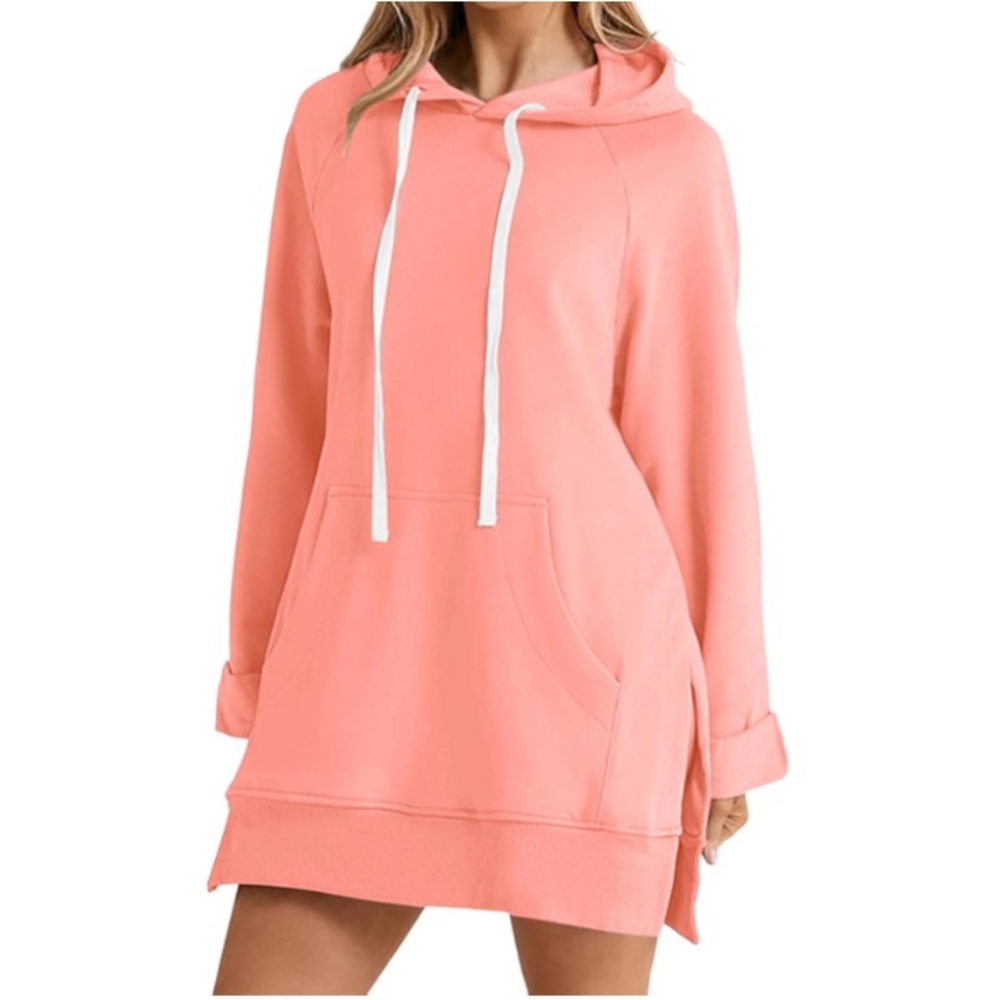 The WARMY Coral Hooded Sweatshirt Dress NWOT